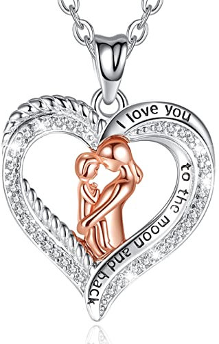 CELESTIA Collana Madre e Figlio, Ciondolo Donna Argento Sterling 925 Oro Rosa Collane Cuore Festa della Mamma Gioielli Regali per Mamma
