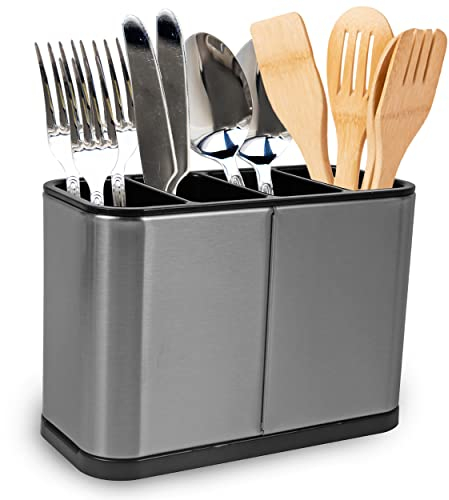 Kitchen Cutlery Holder Utensil Storage Organiser Stainless Steel Kitchen Utensil Holder Anti Slip Water Draining Design Easy to Clean