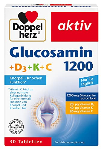 Doppelherz Glucosamin 1200 + D3 + K+ C – Mit Vitamin C als Beitrag zur normalen Kollagenbildung für eine normale Knorpelfunktion – 30 Tabletten
