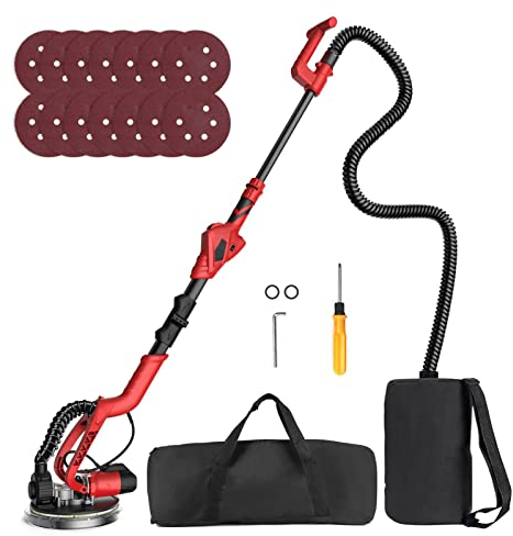 Levigatrice per Muro 710W 1000-1850RPM Levigatrice per Muri Elettrica, Levigatrice per Muri Elettrica con 6 Velocità Regolabili, 14 Carta Vetrata, Manico Estensibile Pieghevole, Luce a LED