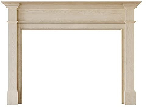 Modern Ember Lakeport Traditional Wood Fireplace Mantel Surround Kit, Unfinished with 56 Inch Opening | Elegant Design with Decorative Trim Molding; Includes Wooden Mantel Surround & Shelf