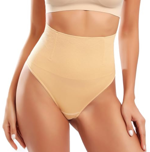 Tuopuda Tanga Faja Reductoras Braguita Moldeadora sin Costuras de Cintura Alta para Mujer Body Shaper Tanga Braguitas Shapewear(Beige,M)