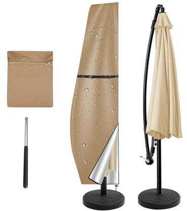 NAKIHOUSE Sonnenschirm Abdeckung Schutzhülle, Wasserdichte,Wetterfeste, UV-Anti, Winddicht Schirm Abdeckung für Outdoor Cantilever Offset Schirme,(280x30/81/46cm,Khaki)