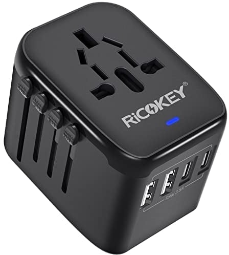 Universal Travel Adapter Worldwide Plug Adaptor with 2 USB-C, International Power Adapter with 4 USB Ports All in One Travel Adaptor Wall Charger for EU USA Australia Thailand UK (Type C/G/A/I)