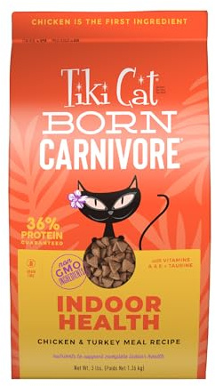 Tiki Cat Born Carnivore Indoor Health Non-GMO, Chicken and Turkey Meal Recipe 3 lbs.
