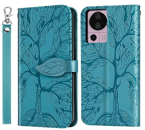 Rostsant Coque Xiaomi 13 Lite 5G - Étui Portefeuille en Cuir PU Avec Arbre en Relief, Fermeture Magnétique et Rabat - Bleu