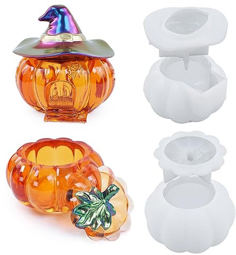 Treedix Stampi in silicone a forma di zucca di Halloween con copertura per cappello, scatola portaoggetti per resina epossidica, decorazione per la casa di Halloween, stampi in resina per