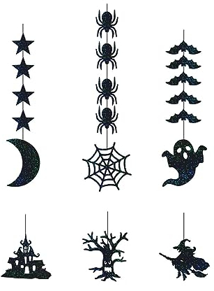 Halloween Deko zum Aufhängen Dekorationen Zuhause Garten Deko Ornament für Halloween Party Figur Ornamente für Hause Dekoration Fenster Deko für Party Heimdekoration (Black, One Size)