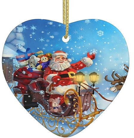 Weihnachtsmann im Schlitten Rentier Schnee neuer Weihnachtsbaum Keramik Liebesanhänger – Weihnachten doppelseitige Keramikornamente – Hinzufügen einer romantischen Atmosphäre zu Festivals