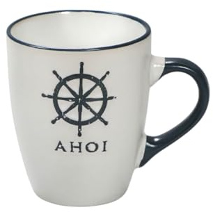 Maritimes Steingut-Geschirr in weiß – Henkel-Tasse, Steuerrad, 350 ml | Mix & Match Serie aus Keramik - nautische Motive zum Kombinieren - Küchenzubehör, Geschenkartikel – Seaside No.64