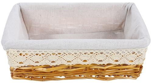 PRETYZOOM Rechteckiger Weidenkorb Mit Stoffeinlage Geflochtener Aufbewahrungskorb Für Küche Und Haushalt Regale Organizer Für Brotkorb Toilettenpapier Und Make-up Zubehör