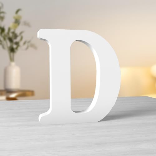 Aruatu 6 Inch White Wood Letters Unfinished Wooden Letter for Wall Decor Decorative Standing Letters Slices Sign Board Decoration for Craft Home Party Projects (D)