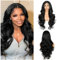 Sapphirewigs Black Lace Front Perücke Synthetische 13x4 Körper Welle Black Perücken Damen Party Date Tägliche Tragen Natürlich Aussehen Weihnachten 26inch