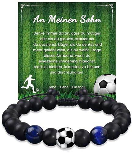 YELUWA Fussball Geschenke für Sohn, Naturstein Fussball Armband für Jungen | Naturstein Fußball Armband Geschenke 13 14 15 16 17 18 Geburtstagsgeschenk Weihnachtsgeschenke für Sohn Bruder Enkel Neffe
