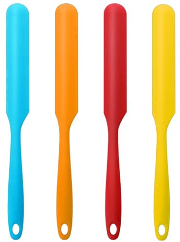 FKWKUW Lot De 4 Spatules en Silicone Anti-Adhésives - Spatules en Silicone - Réutilisables - Applicateur De Cire - Applicateur De Cire - pour La Maison - Corps De Salon (Orange/Bleu/Rouge/Jaune)