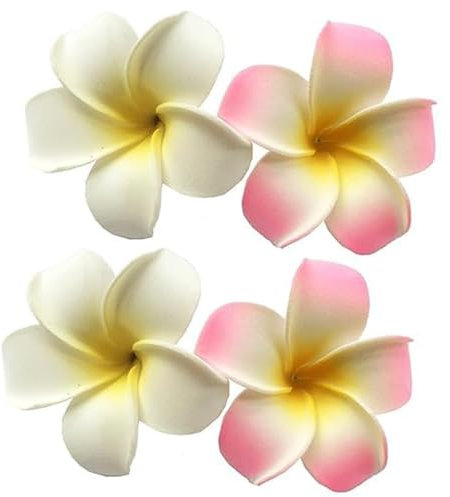 4 Stück 7cm weiß und rosa hawaiianische Frangipani Plumeria Schaumstoff Kopf Blume Party Strand Haarspange Haarspangen
