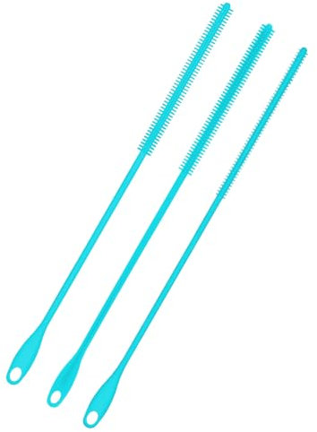 3 Stück Reinigungsbürste, 24 cm Extra Lang Silikon-Strohhalmbürste 6/8/10 mm Wiederverwendbarer Strohhalmreiniger für Wasserflaschen Fugenbürste Pfeifenreiniger Küchenreinigungswerkzeug (Blau)