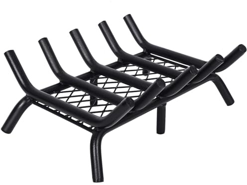 Grille de cheminée de 43,2 cm avec support de braise | Grille de cheminée avec barre ronde en acier massif robuste de 1,9 cm | Pas de montage nécessaire pour cheminée, bûches à bois d'intérieur