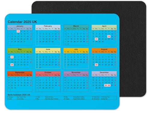Vixar Calendar 2025 Mouse mat pad for UK with Holiday Non Slip PC Desktop Laptop for Office home (Blue)