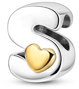 Pandach Damen Charm Anhänger Buchstabe S für Armband 925 Sterling Silber Charms Beads passend für Armband und Halskette, Kompatibel mit Europäischen Armbändern für Frauen Mädchen