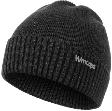 Wmcaps Wintermütze, Mütze Herren Damen Strickmütze Winter Cuffed Plain Hat Komfortabel Atmungsaktiv Weich Stretchy Warm Mütze mit Reflektierendem Logo Geschenke für Männer Frauen, Dunkelgrau