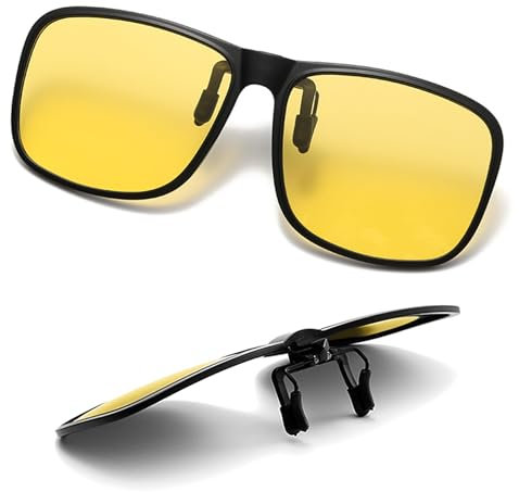SULIVES Polarized Clip On Sunglasses for Men Women, Anti-Glare UV400 Protection Flip Up Sunglasses for Driving Travel Outdoor Sport, Yellow