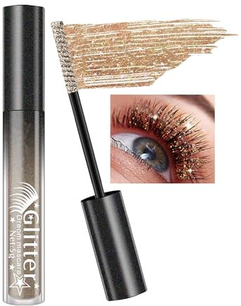 Mascara mit goldenen Pailletten, Diamant-Mascara, langanhaltend, wasserfest, Mascara, Farbe Volumen und Länge, Anti-Fat, Diamant-Mascara, Make-up, Geschenk für Damen, Augen für Weihnachten, Geburtstag
