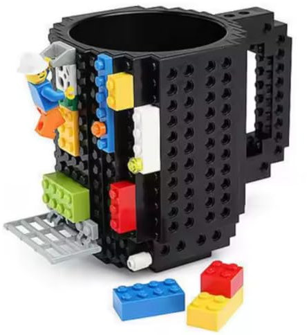 BLITZHAUS Build-on Brick Tasse à thé - Tasse à thé avec blocs de construction - Gadget Mug avec blocs de construction - Tasse créative DIY - Tasse à café - Cadeaux pour enfants - Noir