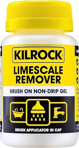 Kilrock Gel Non-Drip Descaler 160ml - Brush-On Limescale Remover for Baths, Taps & Showers - Dissolves Stains, Safe for Ceramic & Plastic, Easy-to-Use with Built-In Brush Cap Yellow 1 Pack