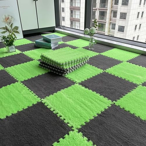 SSDDLZEQ Interlocking Carpet 10PCS 12X12in Interlocking Jigsaw Foam Tiles, Floor Mats, Square Shaggy Sensory Mat Jigsaw Carpet Decoration(Grey+Green)