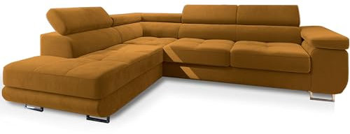 Masseno Ecksofa Selva L-S mit Schlaffunktion L-Form, Sofa mit Bettkasten, Wohnzimmersofa, Couch, Soffa, Bettsofa, Couchgarnitur- Gelb, Monolith 48