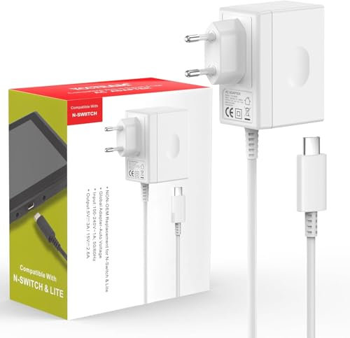 YCCTEAM 45W Charger for Switch Console Mains Adapter Support TV Mode 15V/3A Fast Charge with 3m/10ft Cable, Compatible with Switch Lite/Switch OLED White