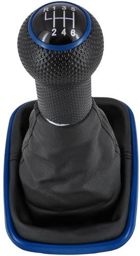 Schaltknauf + Schaltsack Set 6 Gang passend für VW Golf 4, 1997-2006, Plug & Play, Auto Schalthebel Schaltmanschette, mit Rahmen, schwarz - blau