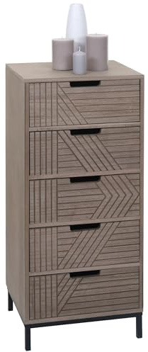 Mendler Kommode HWC-N90 84x35x29cm Holz - grau-braun | Schrank, Highboard, 3D-Design, 5 Schubladen, Metall