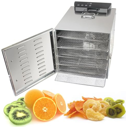 6/8 Layers Small Food Dehydrator Stainless Steel, for Dog Treats and Cookies, 400W Digital Display Electric Meat Drying Box, 0-24 Hours Timer, Dehydrater Biltong Maker,6Layer-110V