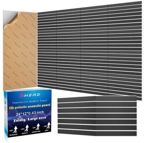 BSHEAD Lot de 6 panneaux muraux insonorisants à 2 couches, pliables, en mousse 3D haute densité, 61 x 30,5 x 1,1 cm, panneaux acoustiques artistiques pour murs, noir et blanc, 61 x 30,5 x 1,1 cm