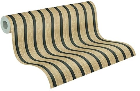A.S. Création Vliestapete mit Wandpaneelmotiv 0,53 x 10,05 m - Beige, Braun, Schwarz - Wandpaneel Tapete in Holzoptik Made in Germany - 790413