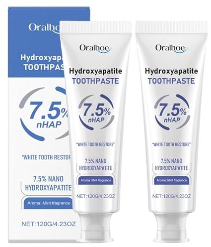 2Pcs Hydroxylapatit Zahnpasta Ohne Fluorid Zahnpasta Hydroxylapatit Hydroxyapatite Toothpaste Hydroxyapatit Zahnpasta mit Hydroxylapatit Hydroxylapatit Zahnpasta Effektive Zahnaufhellung (120g)