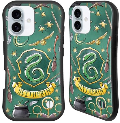 Head Case Designs Offizielle Harry Potter Slytherin Muster Deathly Hallows XIII Hybride Handyhülle Hülle Huelle kompatibel mit Apple iPhone 16
