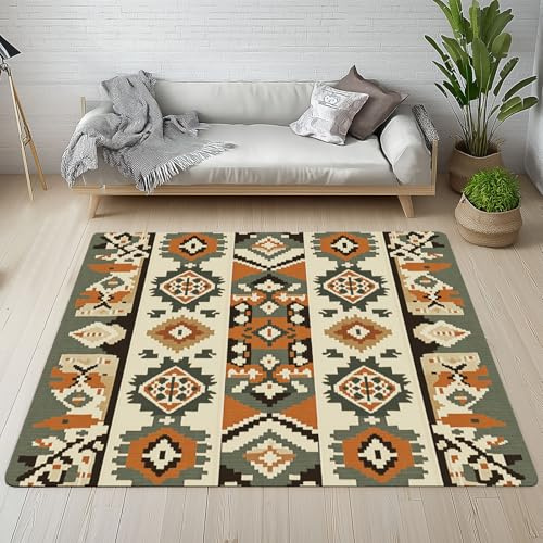 Sshjfeu Aztec Navajo Teppich Schlafzimmer 200 X 200 cm Kurzflor, Southwestern Teppich Antirutsch Waschbar, Traditioneller Vintage Teppiche Weich Wohnzimmer, Kinderzimmer, Esszimmer