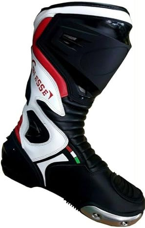 Generico BS MOTO - Stivali Moto Pista Sport Racing, in Pelle Pista Professionale Traspirante (Nero Rosso Bianco, Sistema Taglie Calzature EU, Adulto, Numero, Media, 40)