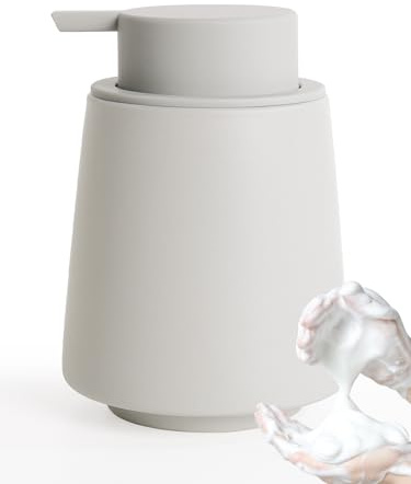 Autumnlife Seifenspender Grau Schaumseifenspender, 400 ml Spülmittelspender Küche mit Großer Pumpenkopf, Nachfüllbarer Keramik Schaumspender Matt Soap Dispenser für Küche, Bad