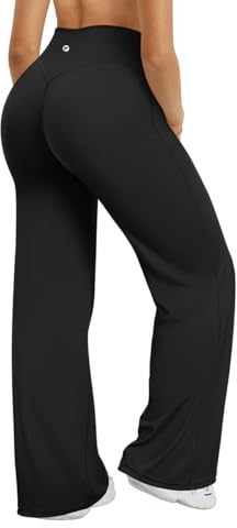 OQQ Damen Leggings Schlaghose Hohe Taille Elastische Flared Freizeit Yoga Leggings für Damen Schwarz