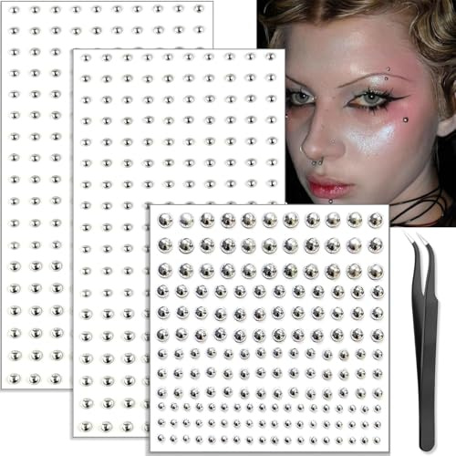 Kinretixia 3 pièces de bijoux pour le visage, faux piercing nasal, piercing pour sourcils, autocollant pour nez non perforant argenté, autocollants pour le visage, festival de musique