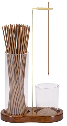 2 in 1 Incense Holder for Sticks with Glass Ash Catcher, Upside Down Insence Stick Burner, Modern Vertical Inscents-Sticks Holder for Yoga Spa Meditation Home Decor (Vintage Farbe)