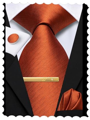 Hi-Tie 177,8 cm extra lange Krawatten für Herren, Seide, Herren, lange Krawatten und Einstecktuch, Manschettenknöpfe, Clipnadel-Set, Krawatte für Business, bronze, M