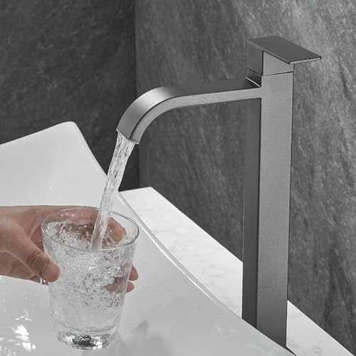 Grifos para Lavabos de Baño Altos Gris en Cascada Grifo Agua Fria Monomando G1/2,gris