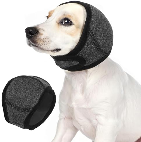 SNBUHA Paraorecchie Cane, Regolabili e Morbidi Fasce Cani Testa Protezione, Cuffie Antirumore per Cani, Anti-Rumore (Grigio, M)