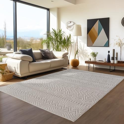 Teppium Teppich 200x290 cm Creme Vintage Design Bouclé Schlingenflor Skandi Stil Modern Weich Strapazierfähig Pflegeleicht großer Teppich für Wohnzimmer Esszimmer Schlafzimmer