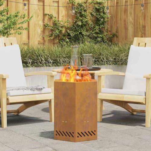 Feuerstelle Für Außen Feuerstelle Feuerschale,Fire Pit Brown 38 x 38 x 51 cm Weathering Steel,Feuertopf Für Camping,Garten Und Terrasse,Leicht Zu Warten